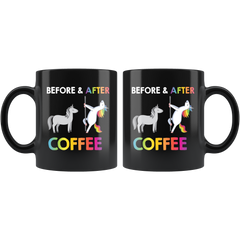 Unicorn Pole Dancers BEFORE and AFTER COFFEE Funny Unicorn Coffee Mug and Tea Mug Unicorn Black Ceramic Mug Gift