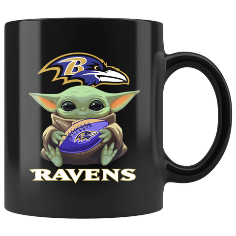 Baltimore Ravens Baby Yoda Star Wars Cute Yoda Ravens Funny Black Yoda Coffee Mug Gift