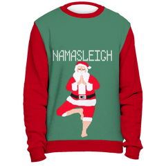 Santa Yoga NAMASLEIGH Funny Red Green Ugly Christmas Sweater