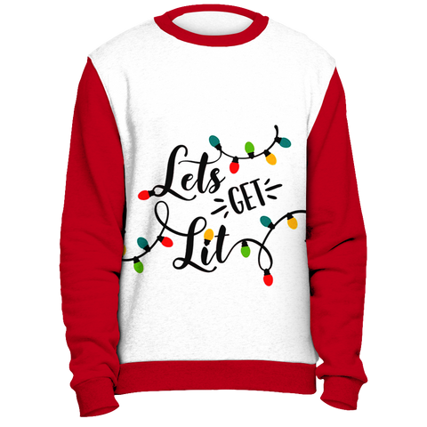 Christmas Lights Let's Get Lit Cute Red Ugly Christmas Sweater