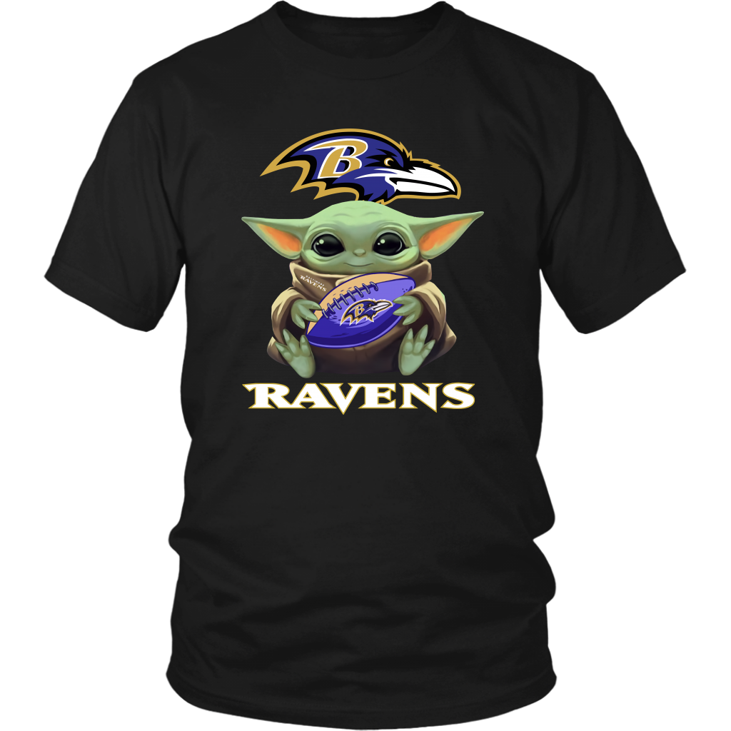 Baltimore RAVENS Baby Yoda Star Wars Cute Yoda RAVENS Funny Yoda Unisex Black TShirt