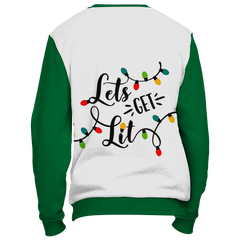 Christmas Lights Let's Get Lit Cute Green Ugly Christmas Sweater