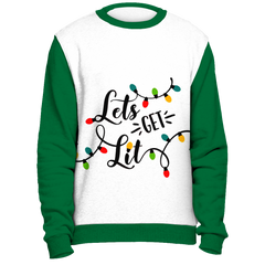 Christmas Lights Let's Get Lit Cute Green Ugly Christmas Sweater