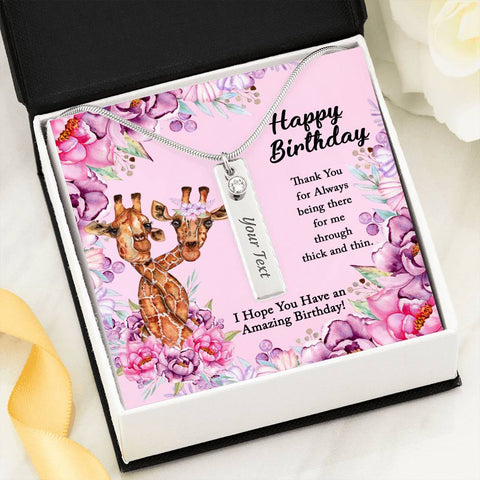Birthstone Necklace - Happy Birthday - Floral Giraffe - Thank You!
