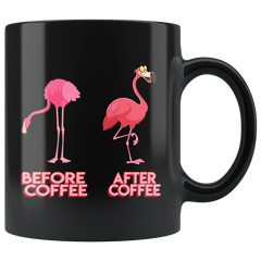 Flamingo BEFORE and AFTER COFFEE Funny Flamingo Coffee Mug and Tea Mug Flamingo Black Ceramic Mug Gift