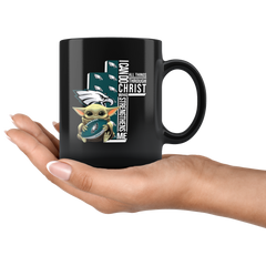 Philadelphia EAGLES Baby Yoda I Can Do All Things Through Christ Yoda Fun Religious EAGLES Coffee Mug