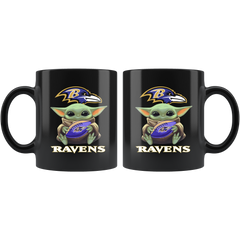 Baltimore Ravens Baby Yoda Star Wars Cute Yoda Ravens Funny Black Yoda Coffee Mug Gift