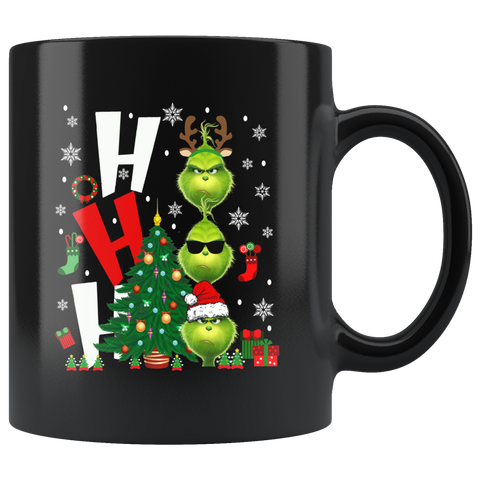 Grinch HO HO HO Christmas Grinch Triplets Cute Funny Black Coffee Mug Gift