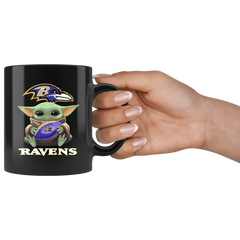 Baltimore Ravens Baby Yoda Star Wars Cute Yoda Ravens Funny Black Yoda Coffee Mug Gift