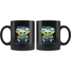 Seattle SEAHAWKS Baby Yoda Star Wars Cute Yoda SEAHAWKS Funny Black Yoda Coffee Mug Gift