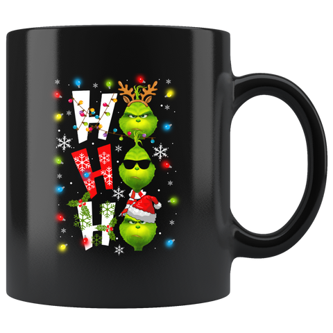 Grinch HO HO HO Holiday Christmas Grinch Triplets Cute Funny Black Coffee Mug Gift