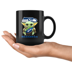 Seattle SEAHAWKS Baby Yoda Star Wars Cute Yoda SEAHAWKS Funny Black Yoda Coffee Mug Gift