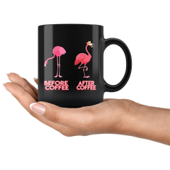 Flamingo BEFORE and AFTER COFFEE Funny Flamingo Coffee Mug and Tea Mug Flamingo Black Ceramic Mug Gift